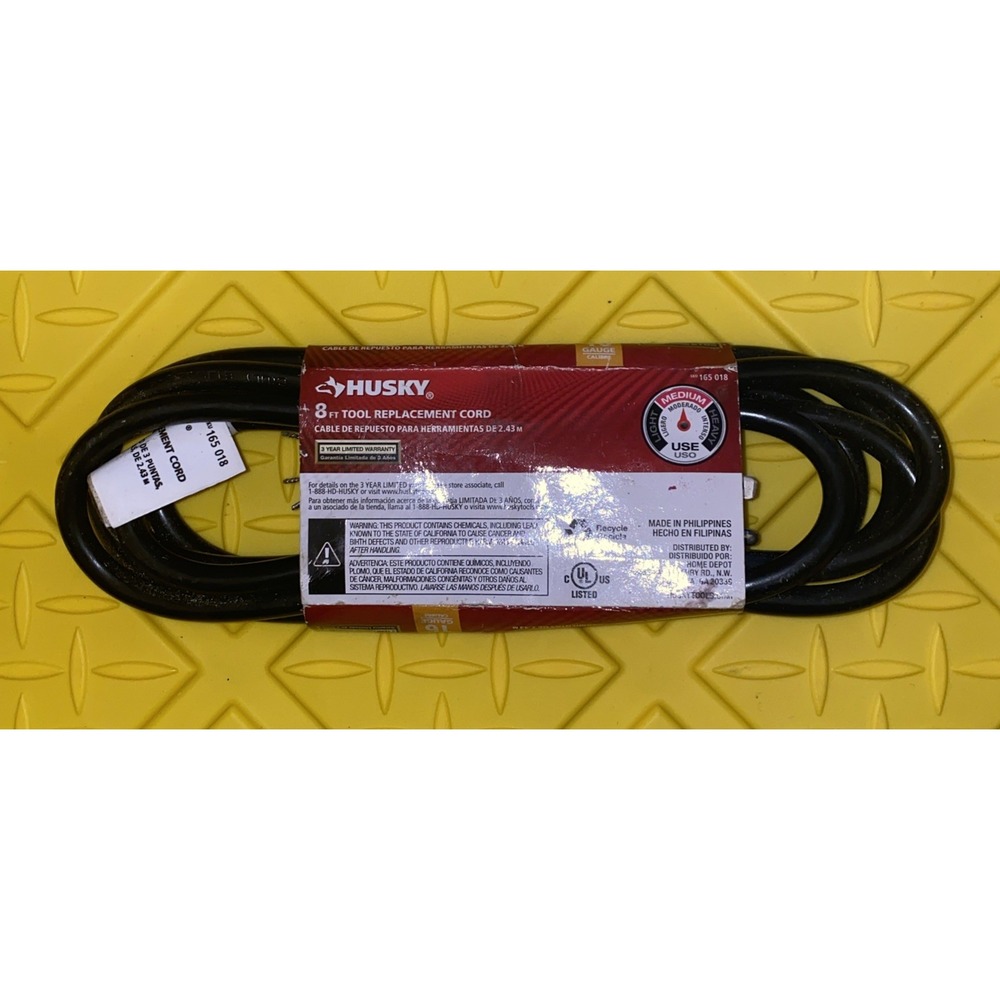 Husky: 8 Foot Tool Replacement Cord/ Medium Use 16 Guage‎ - Brand New